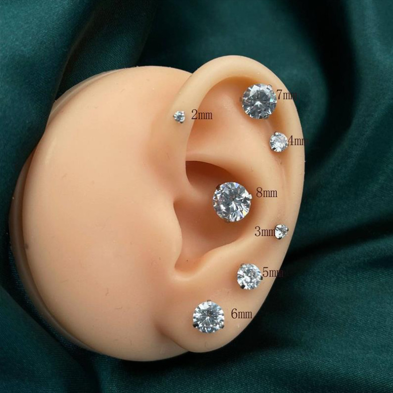 Hypoallergenic Titanium Surgical Steel Round CZ Stud Earrings Screw Back PE31