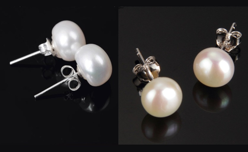7-8 mm 925 Sterling Silver Freshwater White Pink Pearl Stud Earrings Gift
