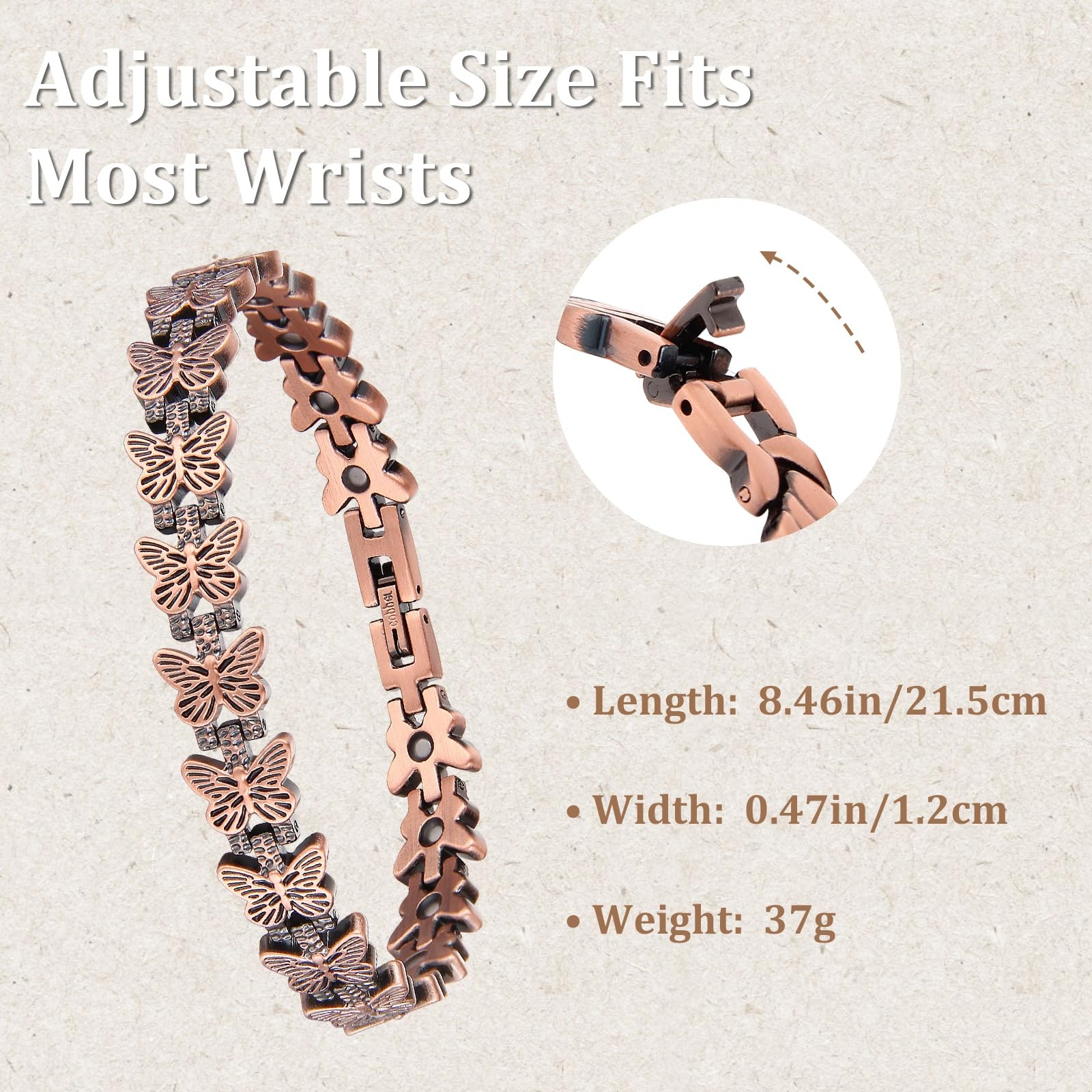 99.99% Pure Copper Magnetic Bracelet for Adult, Anti-Oxidation Scratch Resistant