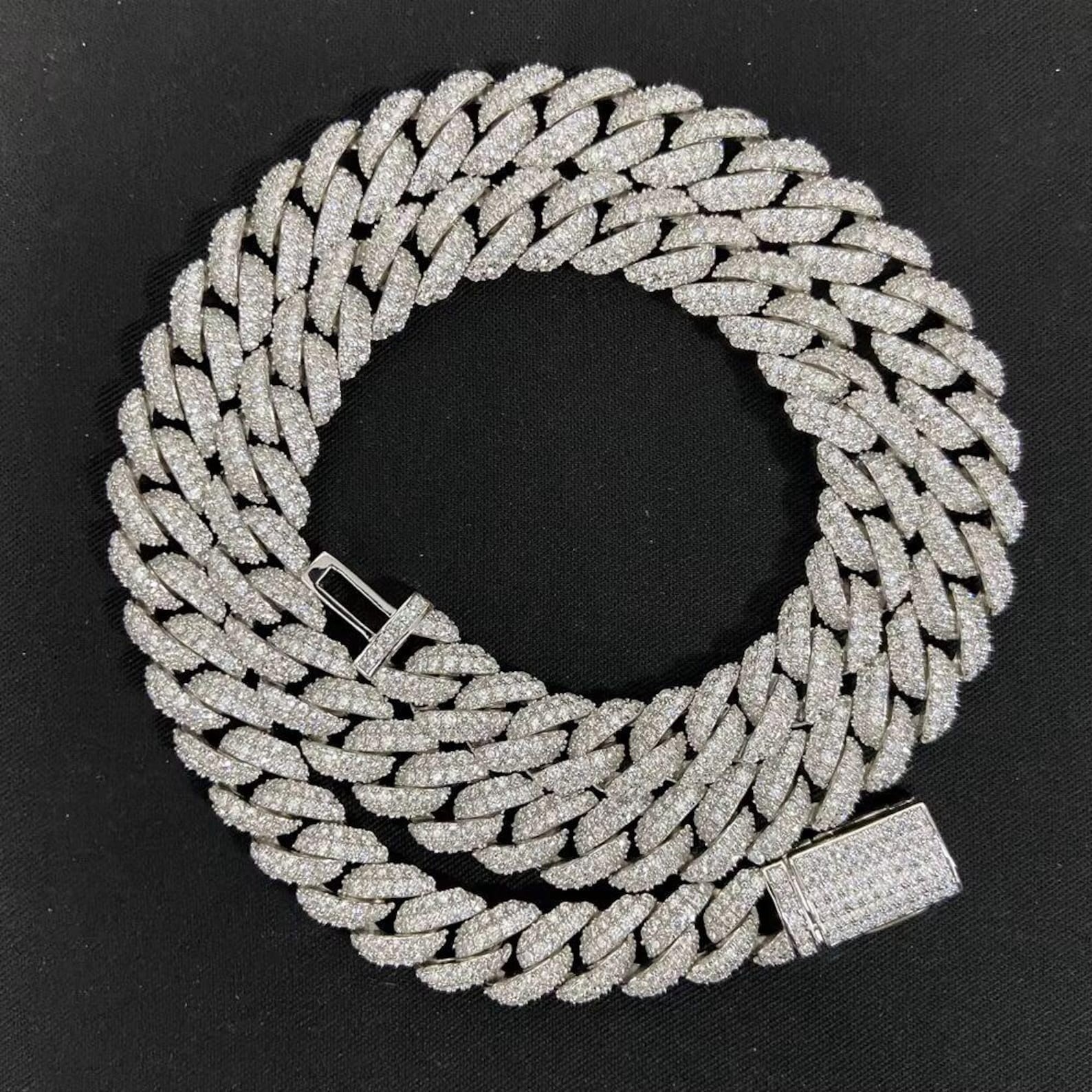 12MM Moissanite 18″Cuban Link Chain: Solid Sterling Silver Hip Hop Passes Tester