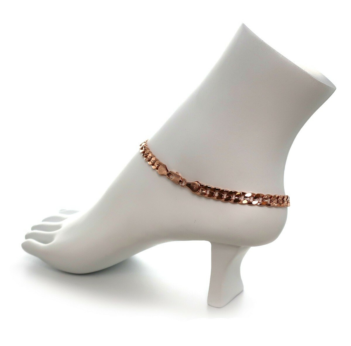 10″ Concave Cuban Link Chain Quality Anklet Bracelet 14k Pink Rose Gold Plated