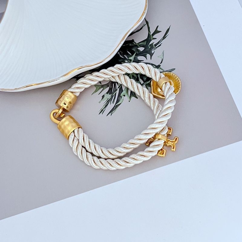New Tory Shell Logo Rope Bracelet Ivory with Jewelry Pouch Size: 19cm
