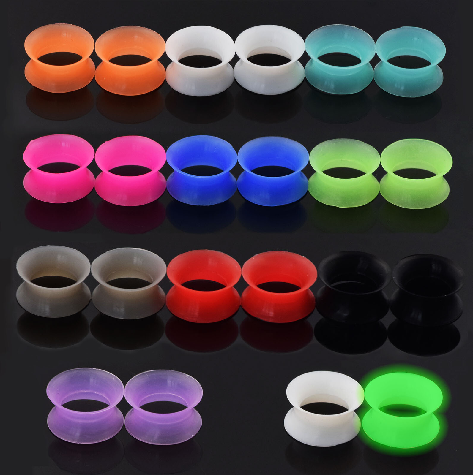24PCS LARGE SIZE Ear Stretching Kit Acrylic Taper Plugs & Thin Silicone Tunnels