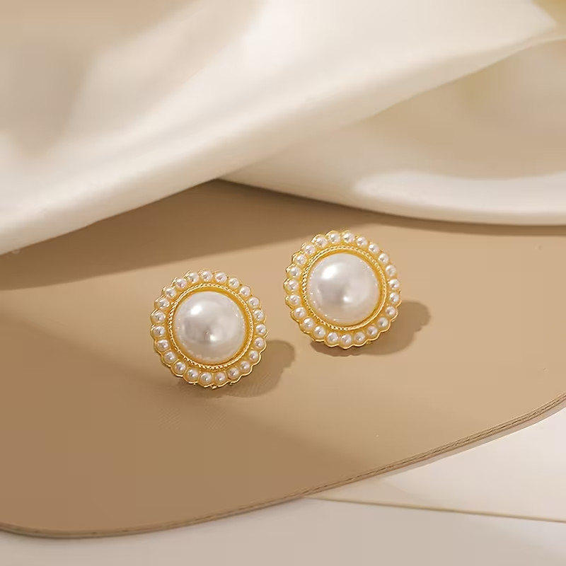 Faux Pearl Stud Earrings Women Vintage Gold Boho Fashion Jewellery Gift Set