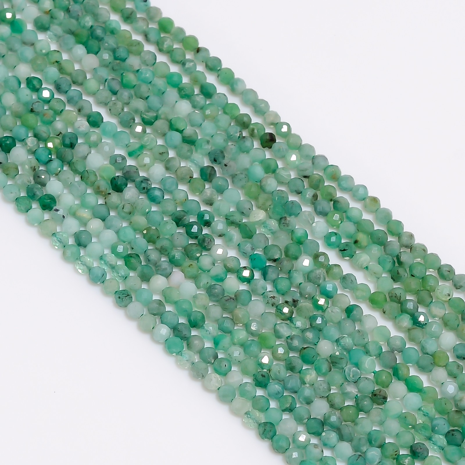 Green Emerald Quartz Gemstone Round Micro Faceted Beads 2.5-3 mm Strand 12.5″