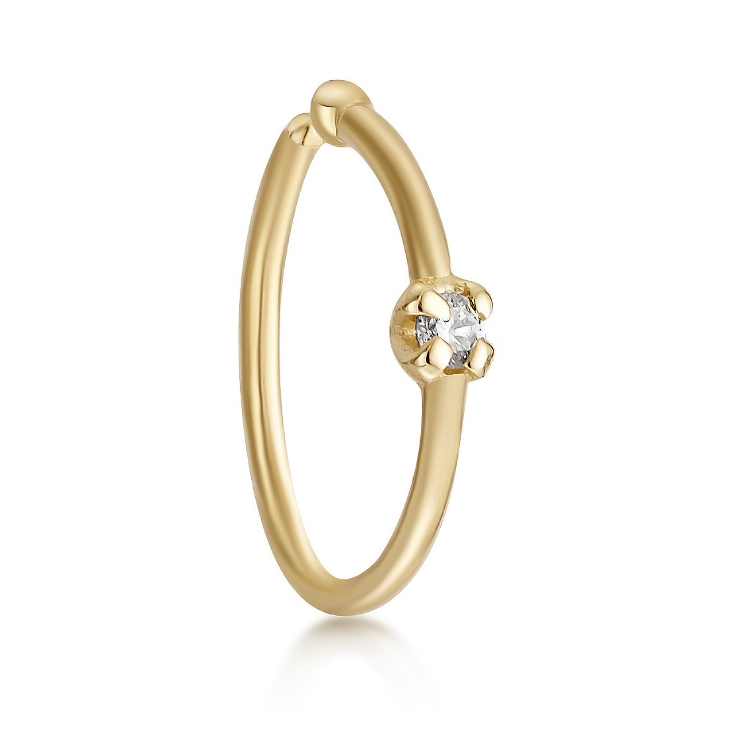 22 Gauge 14K Yellow Gold 0.01 Carat Diamond Open Hoop Nose Ring – 1.3 mm