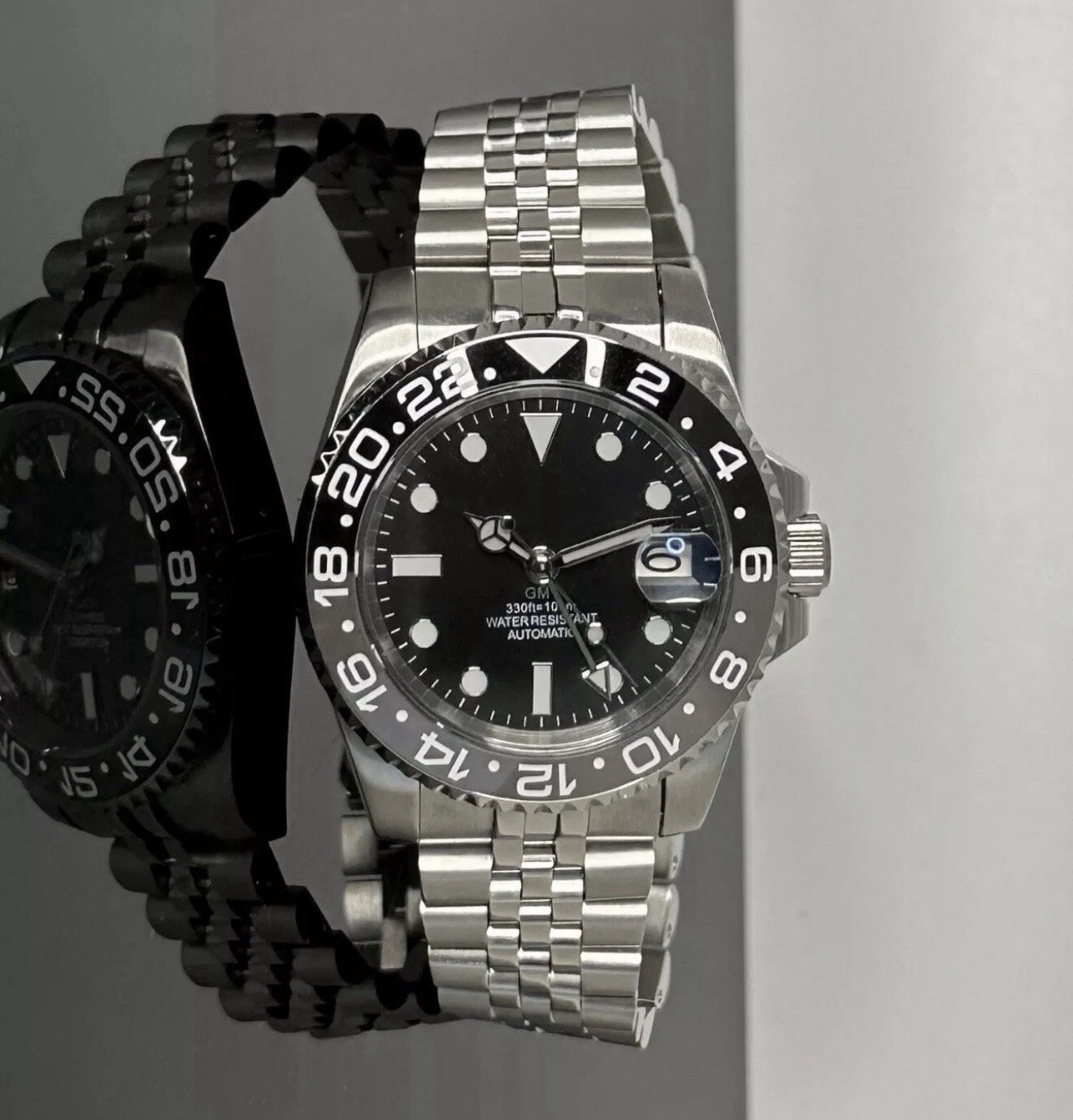 Custom 40mm GMT Style Diver “Bruce Wayne” Black Grey Mod Watch NH34 Automatic