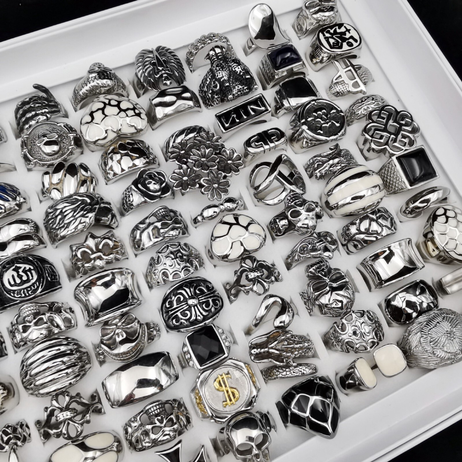 20pcs Mixed Stainless Steel Skull Rings Gothic Punk Biker Style Unisex Jewelry