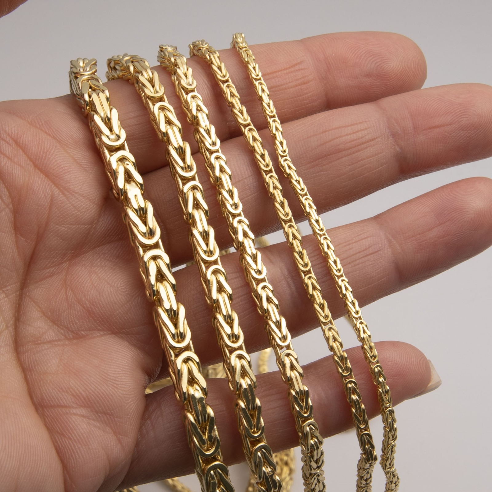 14K Yellow Gold Square Byzantine Link Chain Bracelet All Sizes