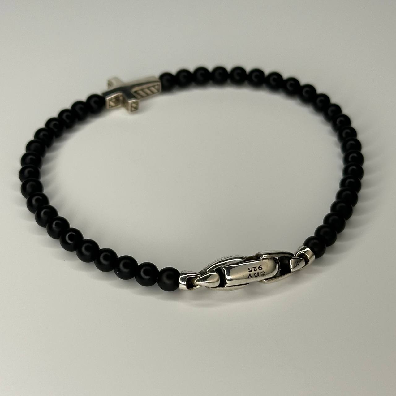 Authentic david yurman men’s cross bracelet black onyx and sterling silver