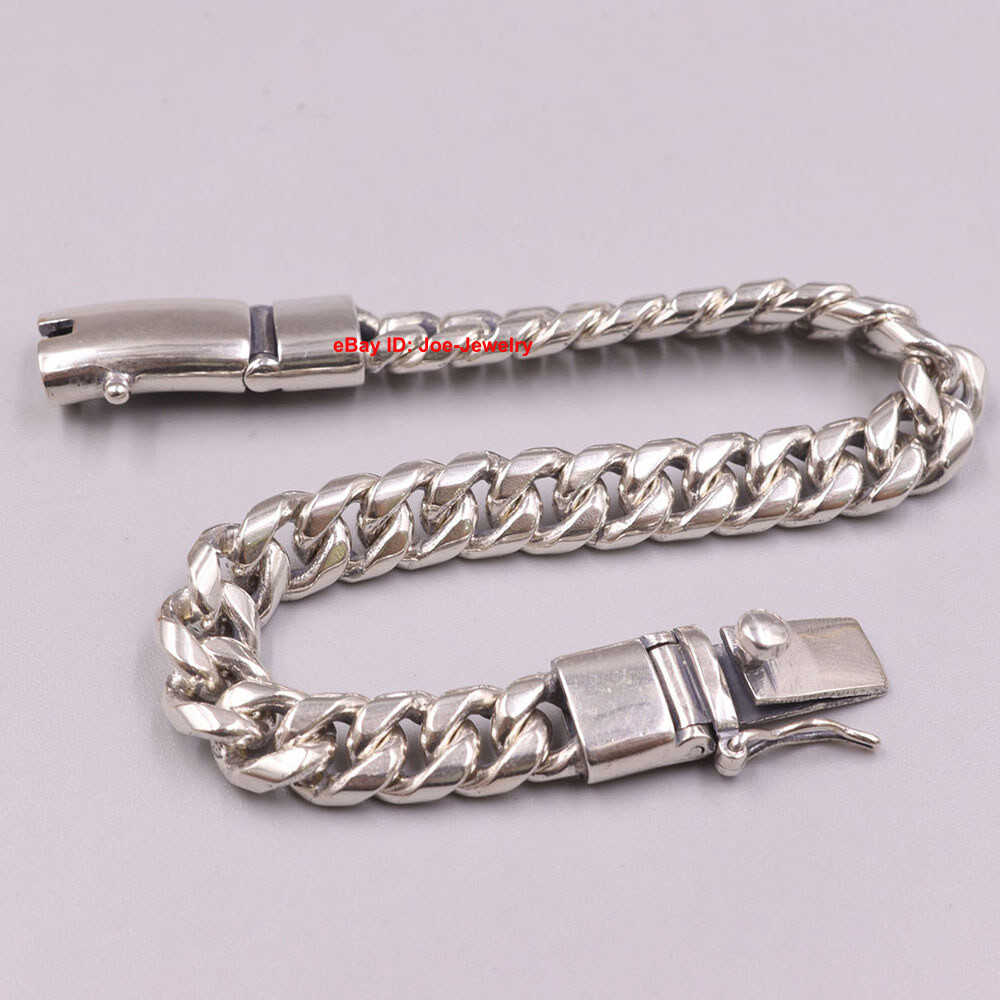 Pure 925 Sterling Silver Bracelet 8mm Curb Link Chain For Men 7.48inch