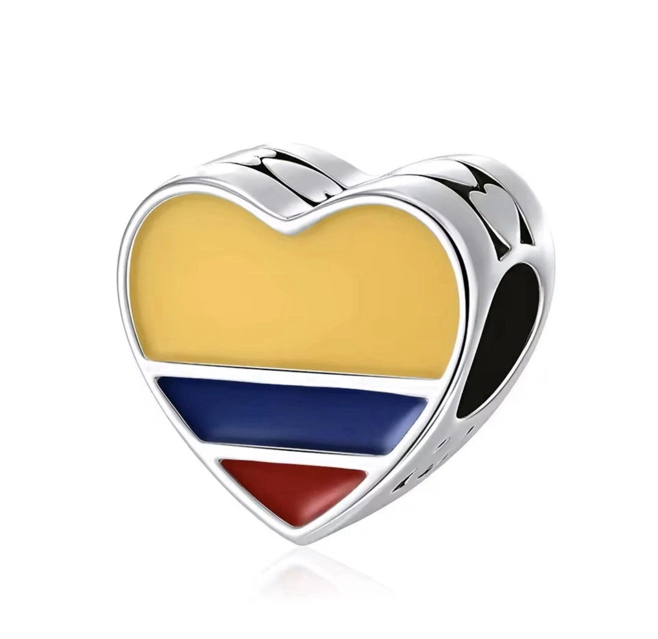 Colombia Flag Heart Charm Bead Sterling Silver Enamel Love Design for Bracelet