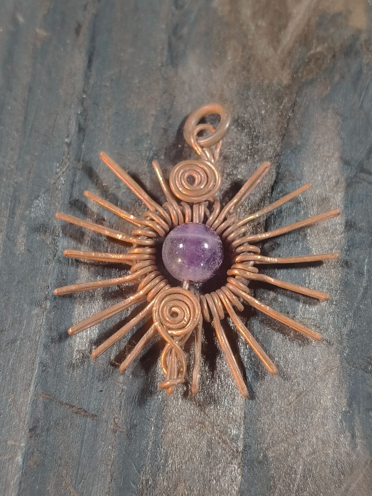 Sun Pendant Copper Amethyst Wire Wrapped Jewelry Energy Health Lucky #PS0008