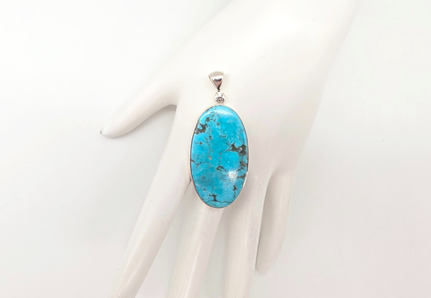 STERLING SILVER 925 NATURAL TURQUOISE OVAL SHAPED CABOCHON NEW PENDANT 7.9 GRAMS