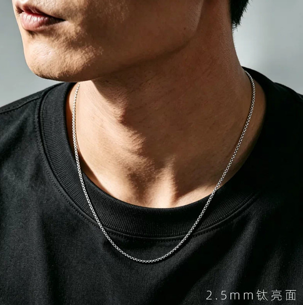 2.5mm Wide Pure Titanium Necklace Square Box Chain Anti Allergic Unisex Gift