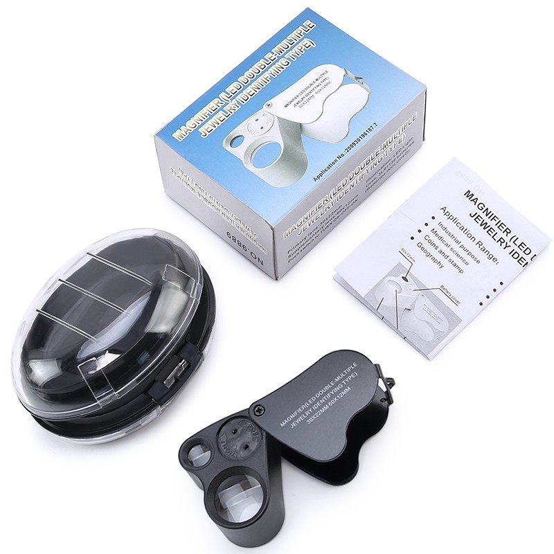 30X 60X Illuminated Jewelers Eye Loupe Foldable Magnifier Bright LED Light Gold