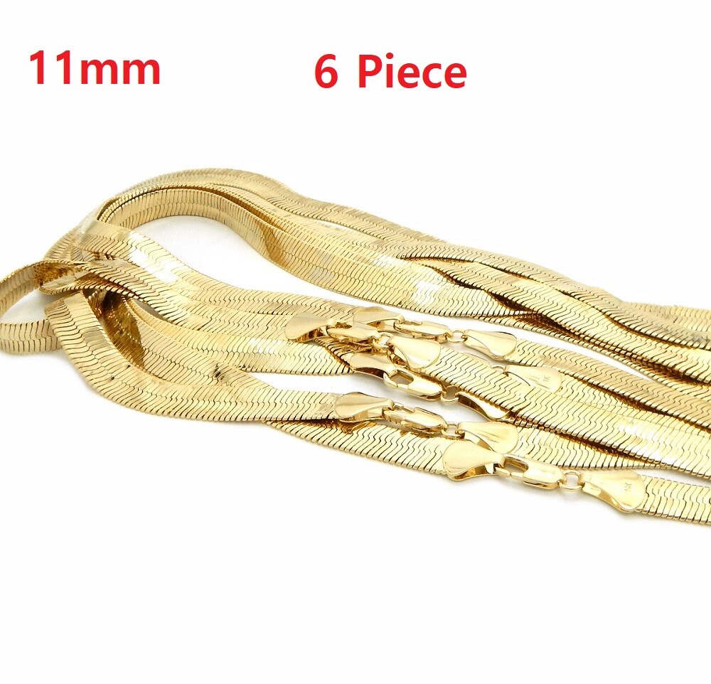 Herringbone Chain Necklace 6 Pieces 11mm 20″ 24″ 30″ Gold Finish Wholesale Lots