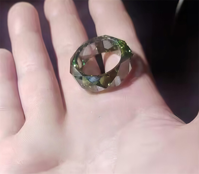 Rhombus-shaped Green Moissanite Ring,Hand-polished. Lab Created AAAA+ Gemstone