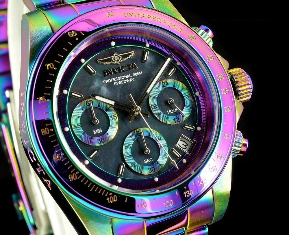 Invicta 40mm Speedway Chronograph Black Mother of Pearl Dial IRIDESCENT SS Watch