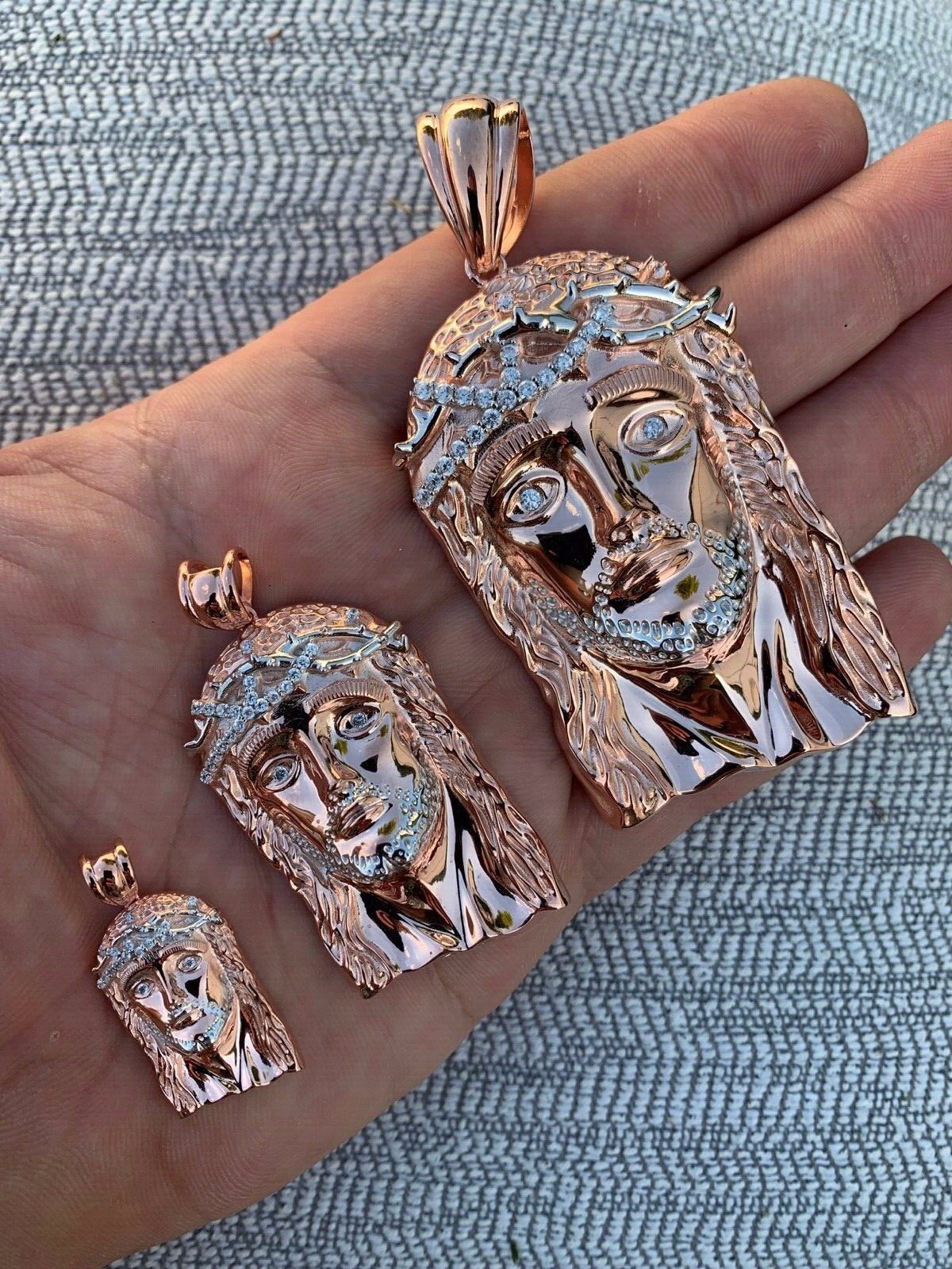 Solid 925 Silver 14k Rose Gold Plated Jesus Piece ITALY Necklace Real CZ Hip Hop
