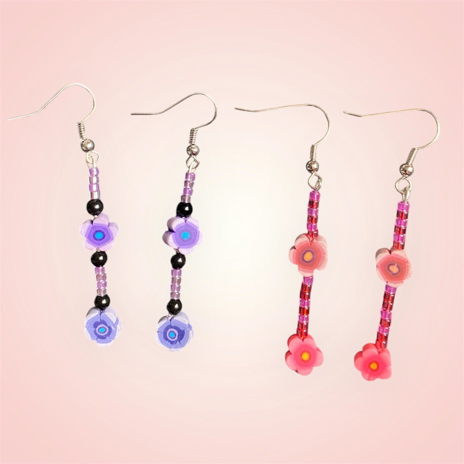 Handmade Multicolored Floral Beaded Dangle Drop Earrings (2)
