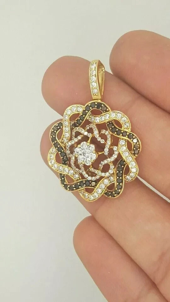 2Ct Round Cut Lab Created chocolate/White Diamond Pendant 14K Yellow Gold Plated