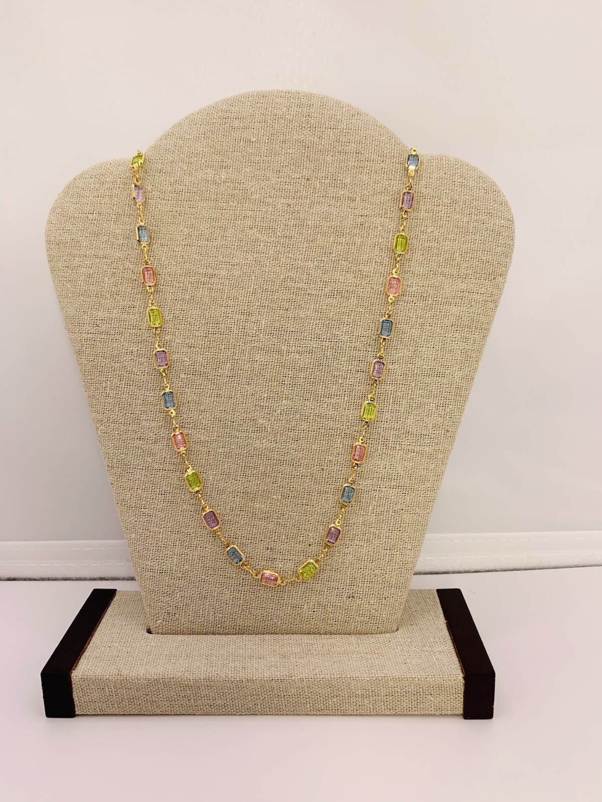 17” Long,18K Gold Filled 6.39 Gram, 5.3mm Wide Multi Stone Necklace (#MSN5)