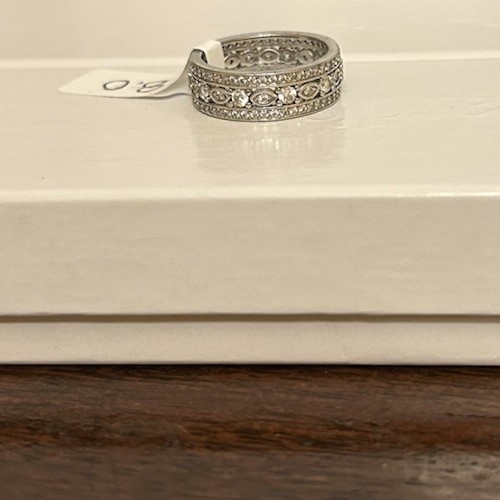 Size 8 Diamond CZ Delicate No Mark Silver Tone Eternity Ring
