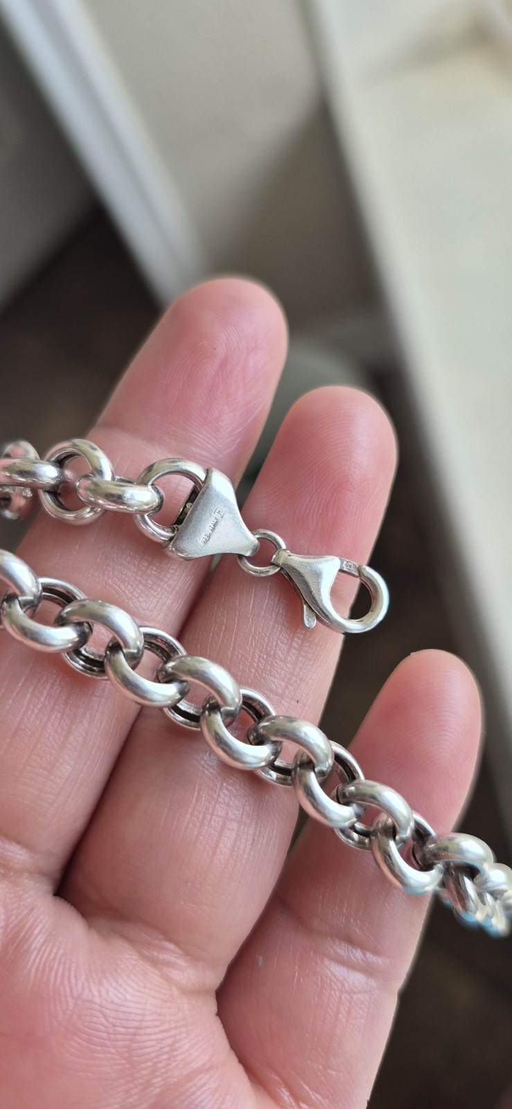 925 ITALY Mark Silver Tone Curb Link Chain Bracelet Lobster Clasp No Stone