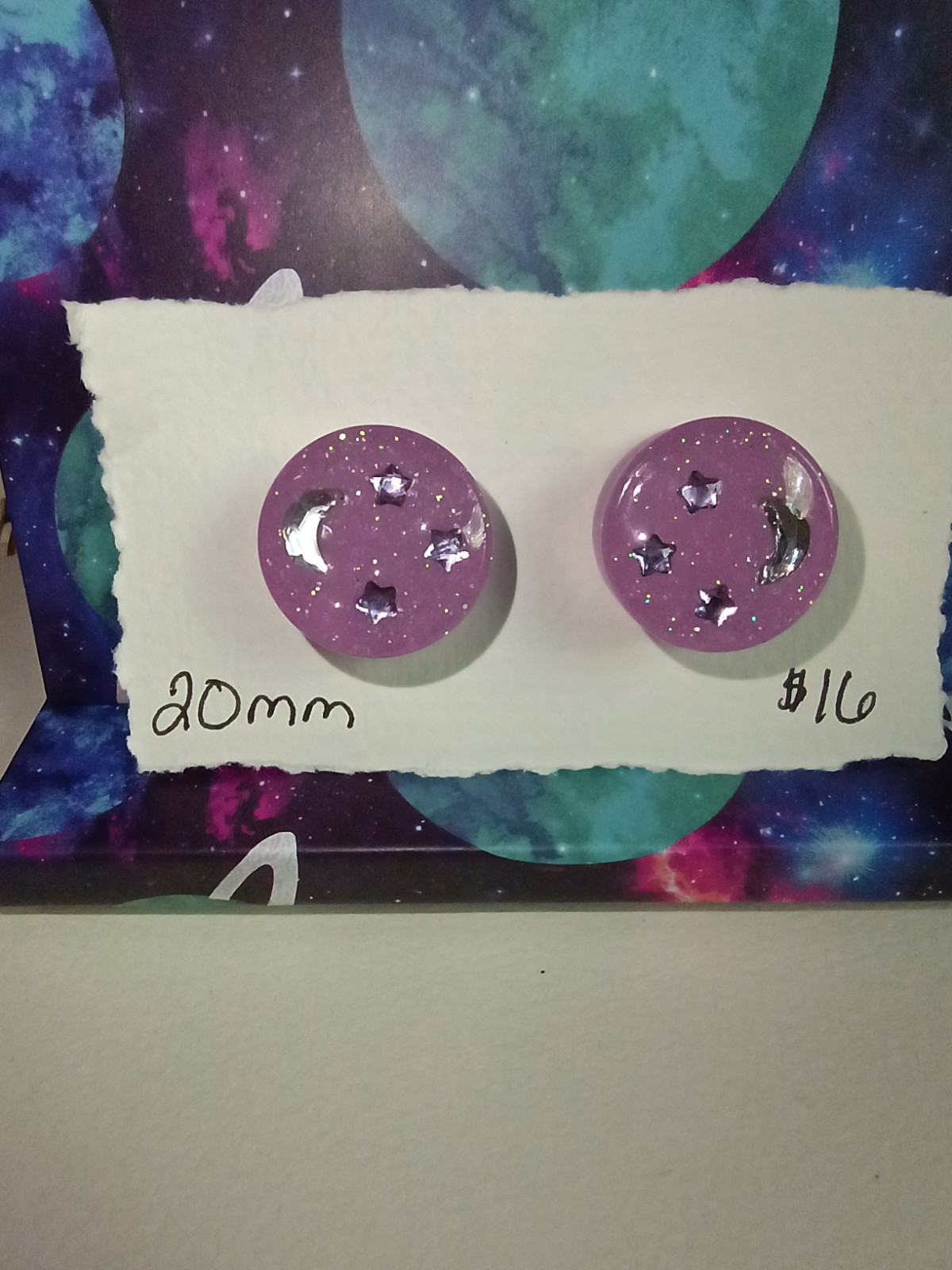 20mm Handmade Pink Glitter Moon & Stars Resin Ear Gauges | Celestial Plugs