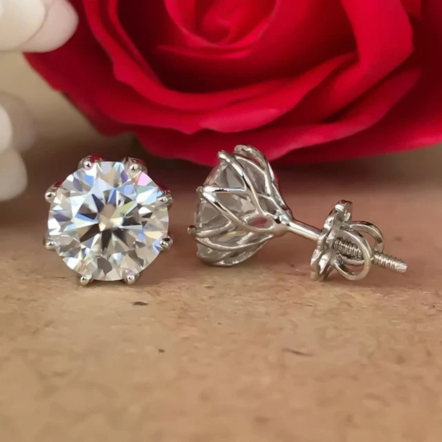 2Ct 925 Sterling Silver Round Cut Lab Created Diamond Round Womens Stud Earrings
