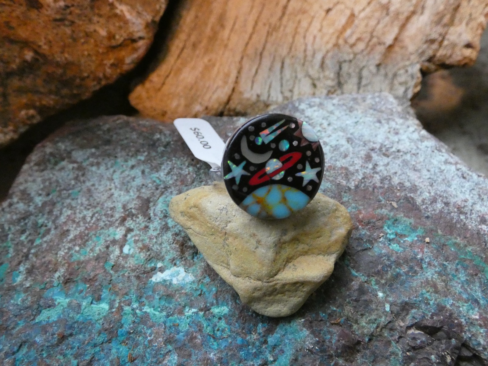 Mother Earth Micro Gemstone Opal Aluminum Sterling Silver Alloy Size 9 Ring AR93