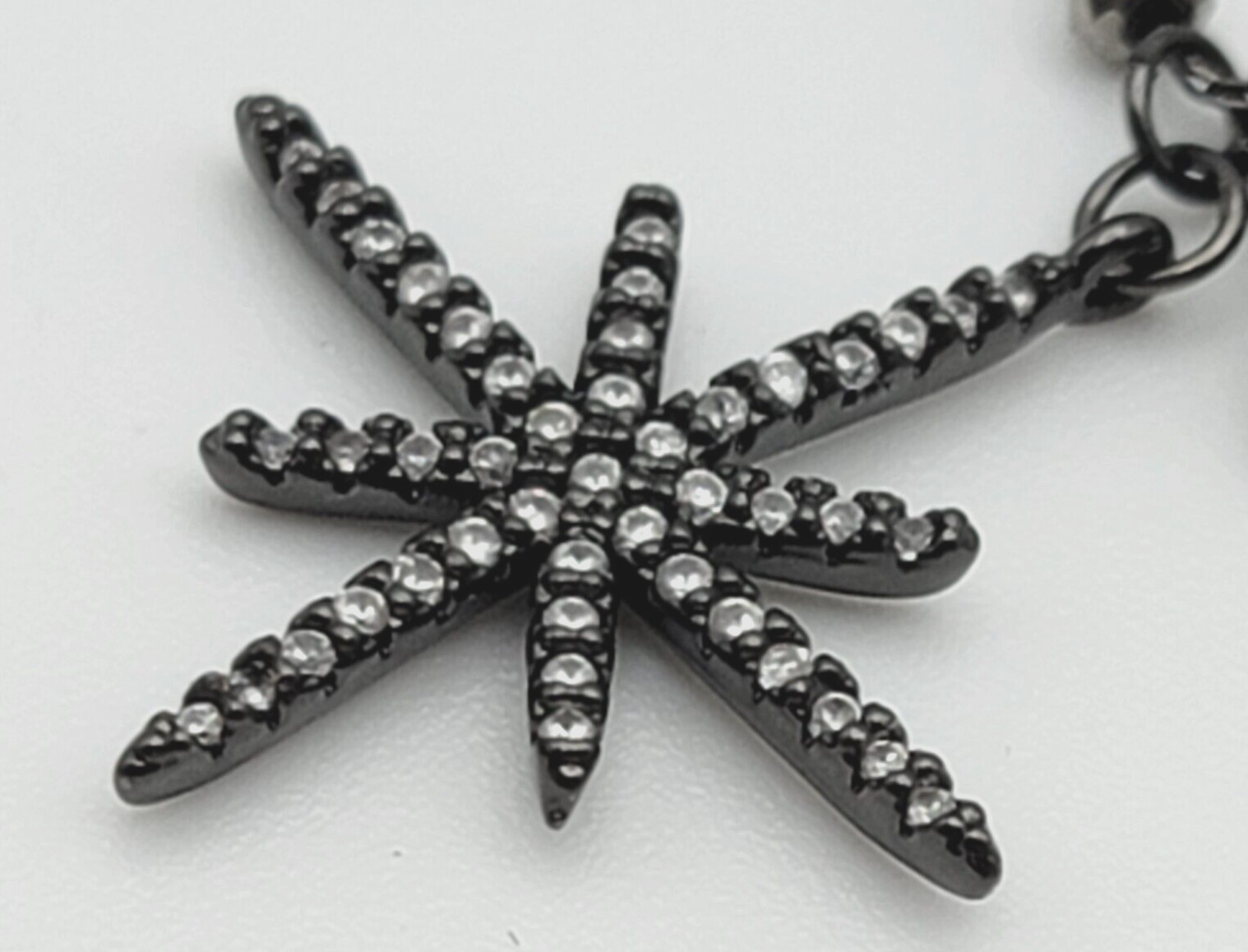 Gunmetal And Clear Crystal Starburst Charm Y-Drop Neckace 22.5 in Signed L