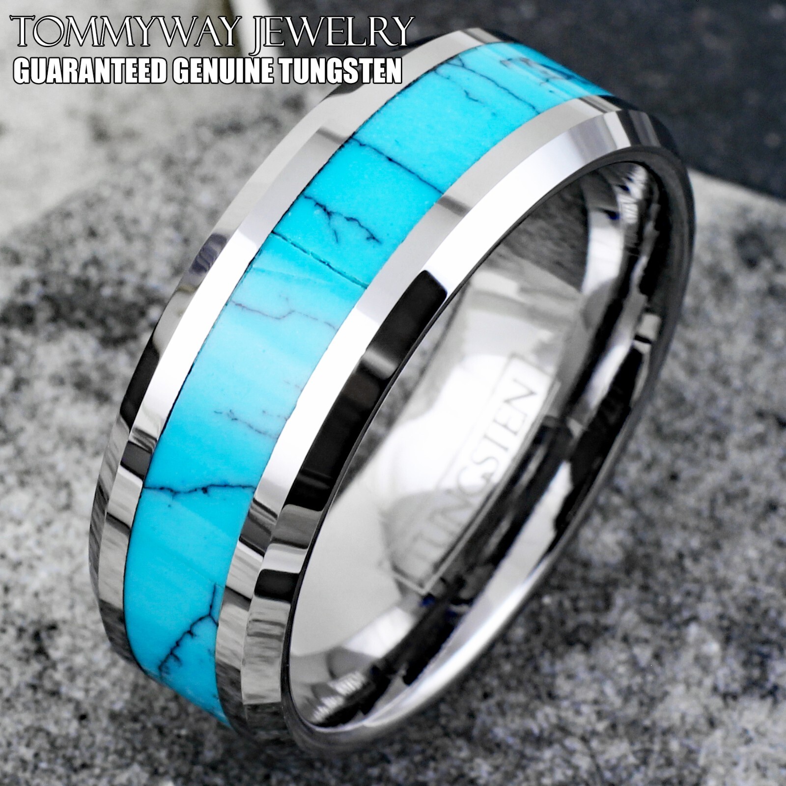 Tungsten Carbide Men’s Turquoise Inlaid Comfort Fit Wedding Band Ring Size 5-13