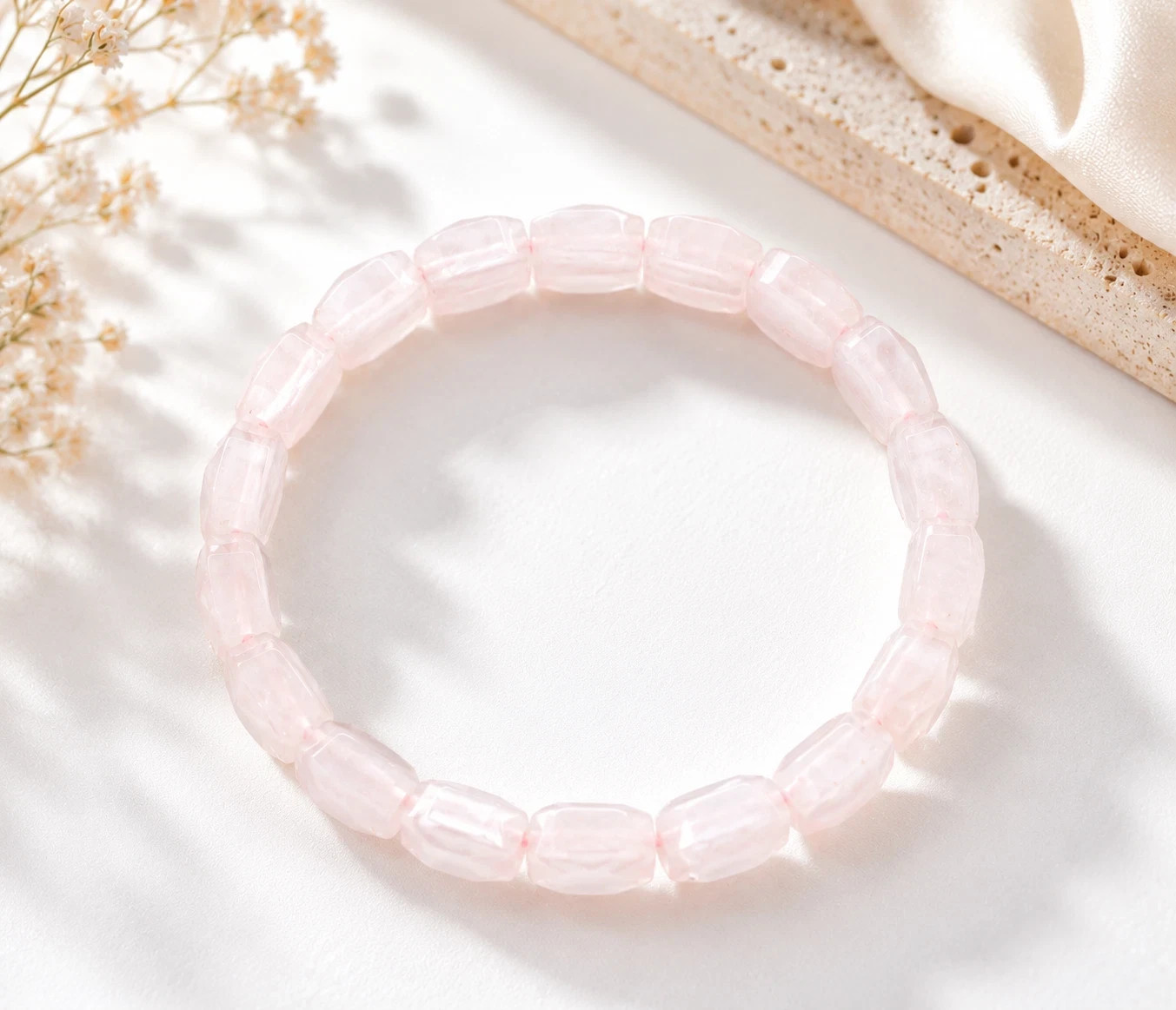Genuine Rose Quartz Cushion Faceted Bracelet 27g Natural Pink Crystals Healing