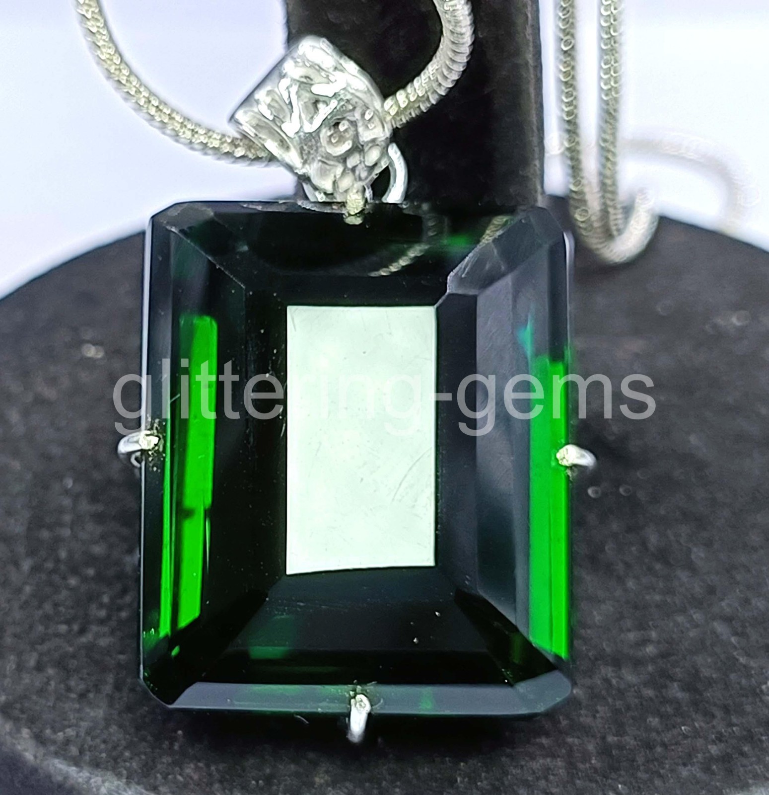 IGL Certified 94 Ct Natural Emerald Shape Gem Pendant 925 Sterling Silver 5DOI