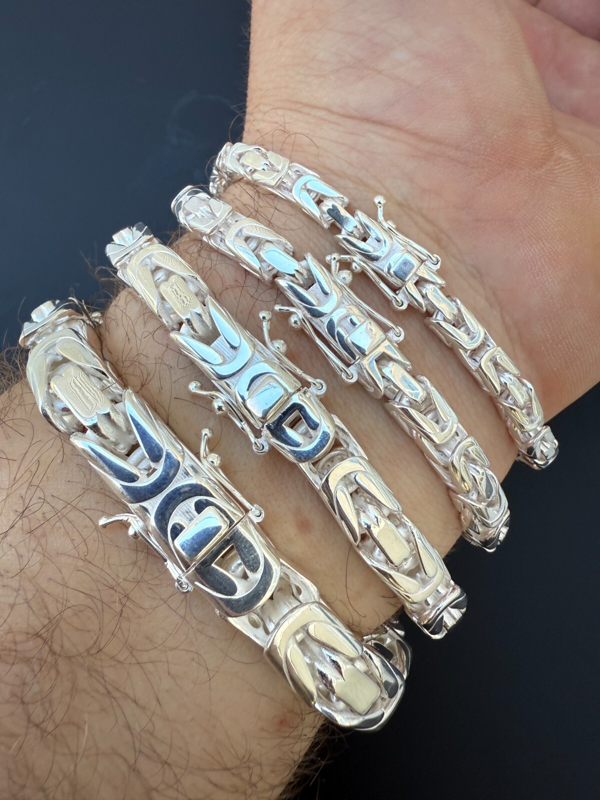 Real Solid 925 Silver Handmade Byzantine Heavy Mens Bracelet 5mm-10mm Box Clasp