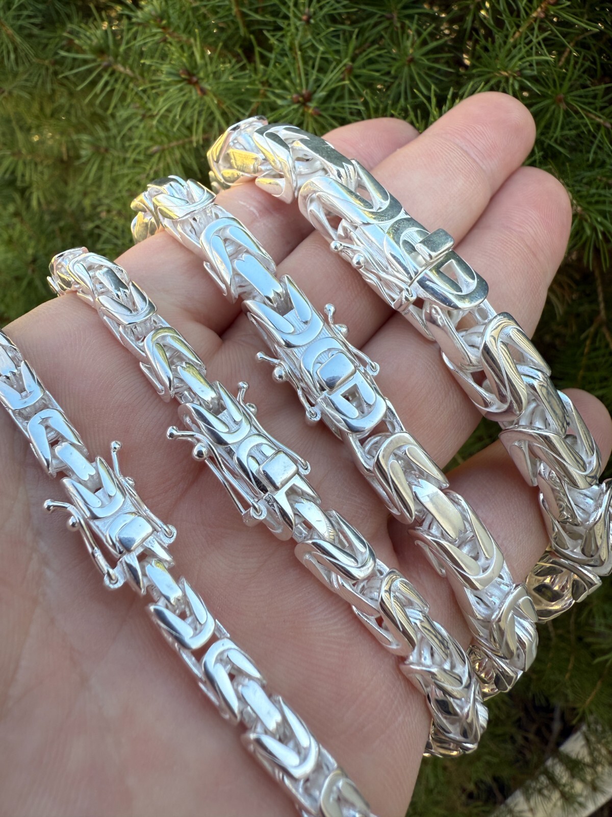 Real Solid 925 Silver Handmade Byzantine Heavy Mens Bracelet 5mm-10mm Box Clasp
