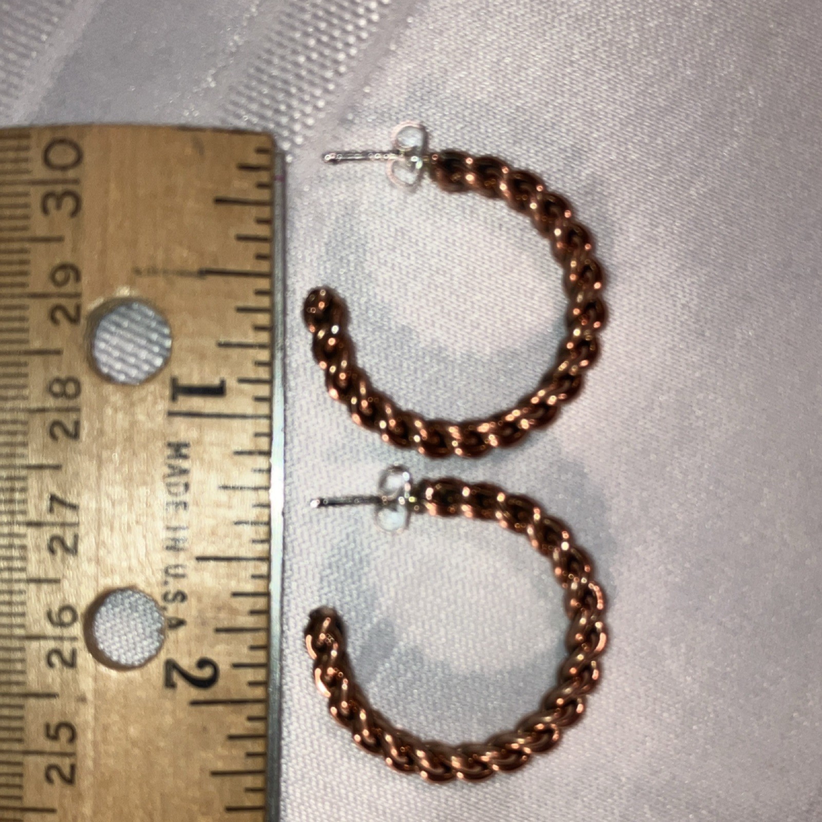 Twisted Wire Hoop Earrings, Copper Butterfly Closure, Round, 1.25”