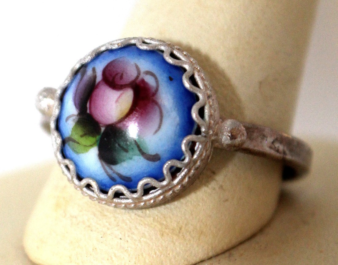 Vintage Russian Hand Painted Enamel Rings 4 Variation Finift Technique #7,12,87