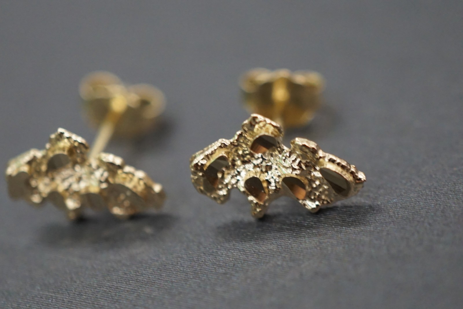 10K Solid Yellow Gold Men Women Children Diamond Cut Nugget Stud Earrings