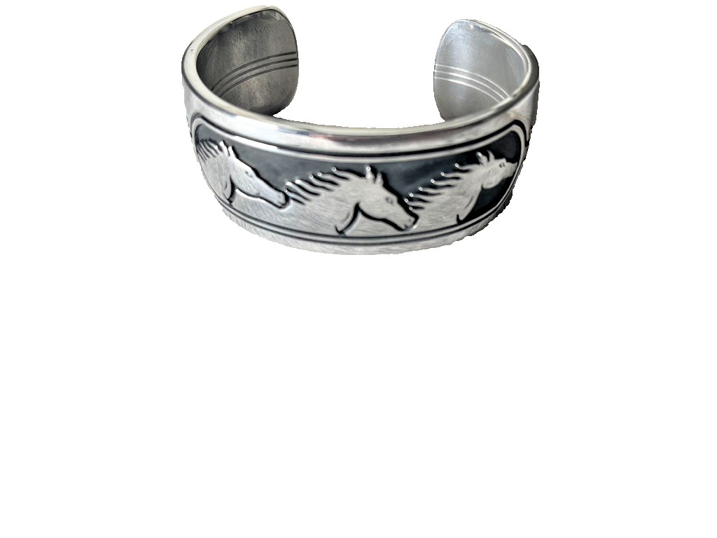 Western Womens Bracelet 7 x 1 in Horse Silver Cuff Cowboy Adjustable Polished