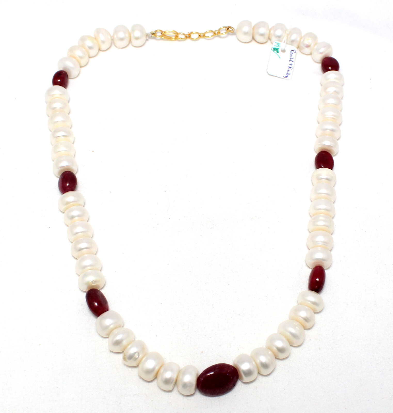 Designer Necklace Strand Ruby Manik Bead Gem Stone & Freshwater Pearl E977