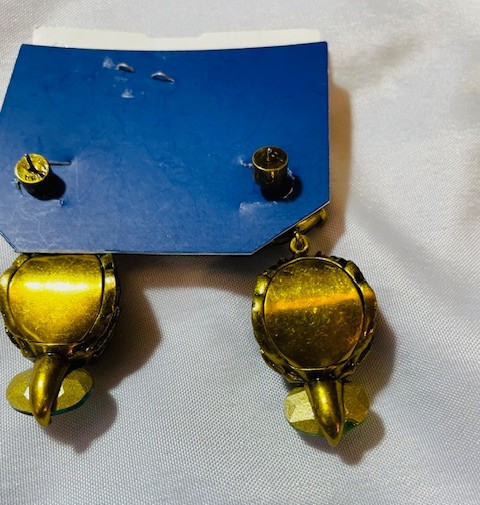 Kurt Geiger London Eagle Double Green Crystal Stud Dangle Earrings, GUC