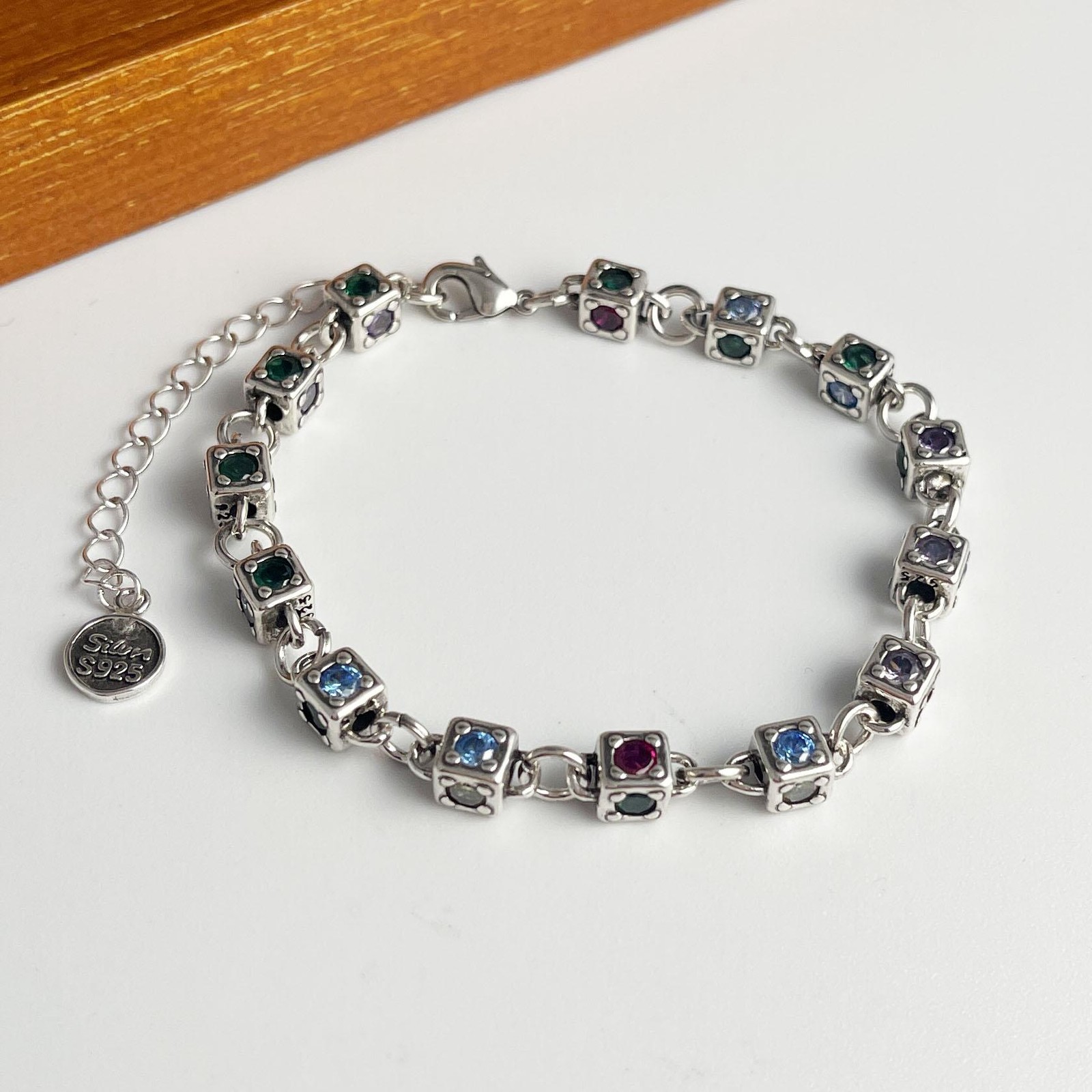 Solid 925 Sterling Silver Retro Cross Bracelet Vintage CZ Handmade Unisex Gift