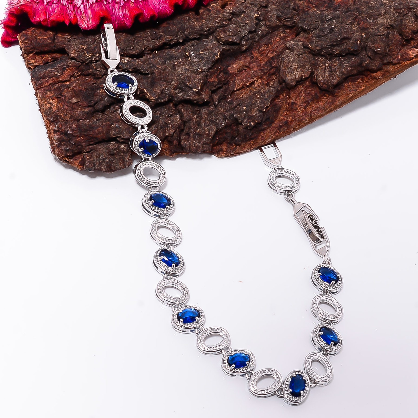 Blue Sapphire – Simulated 925 Sterling Silver Adjustable Bracelet 7-8″ B130519