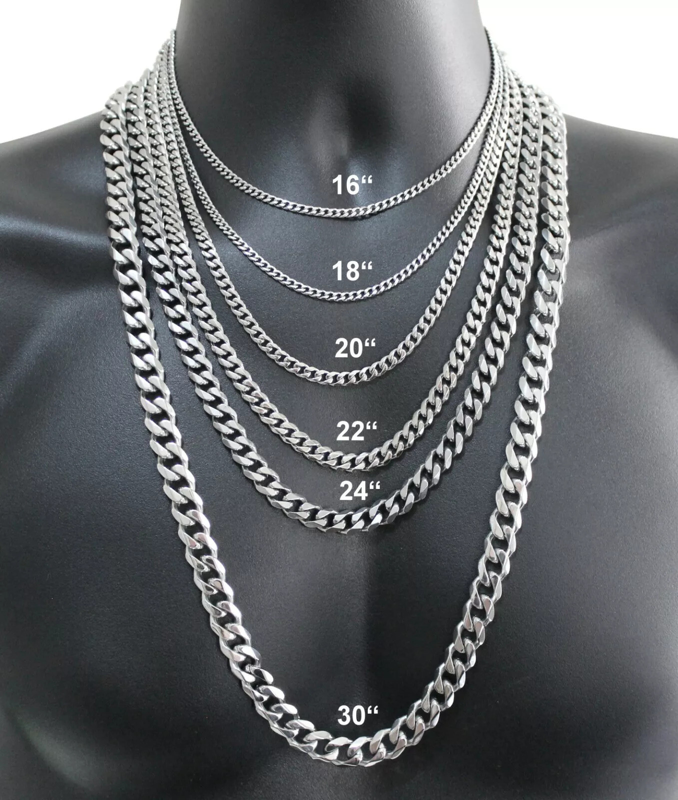 18-28″ Stainless Steel Silver Chain Cuban Curb Womens Mens Necklace 6.5/8/9MM