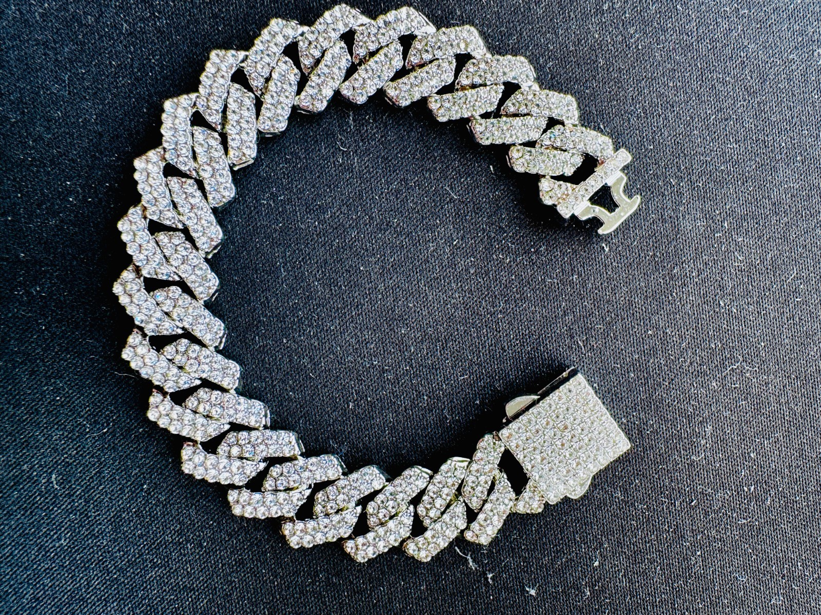7 INCH BRACELET Iced Out Prong Cuban Link Chain for Men/Women 2 Row Rhinestone