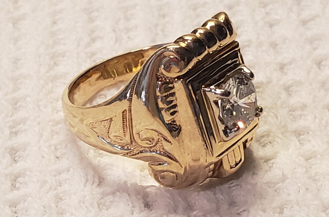 Men’s 10 Karat Gold Gothic Ring With Approx. 1.22CT Genuine Round Diamond