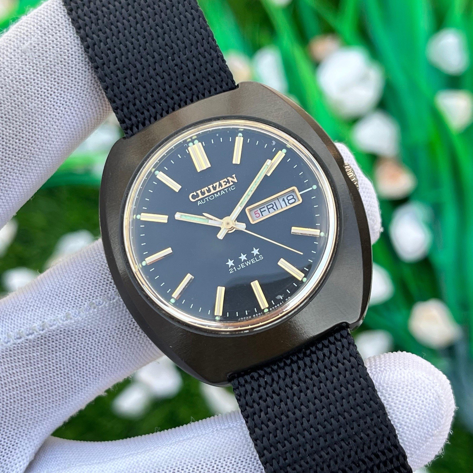 Vintage Citizen Blackie 3 Star Automatic Dress Formal Japan Men’s Watch 61-9558